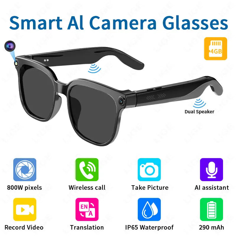 Smart Eyeglass 800W Camera Glasses AI Smart Glasses HD Shooting Video Record Call Glasses Waterproof Bluetooth Smart Sunglasses
