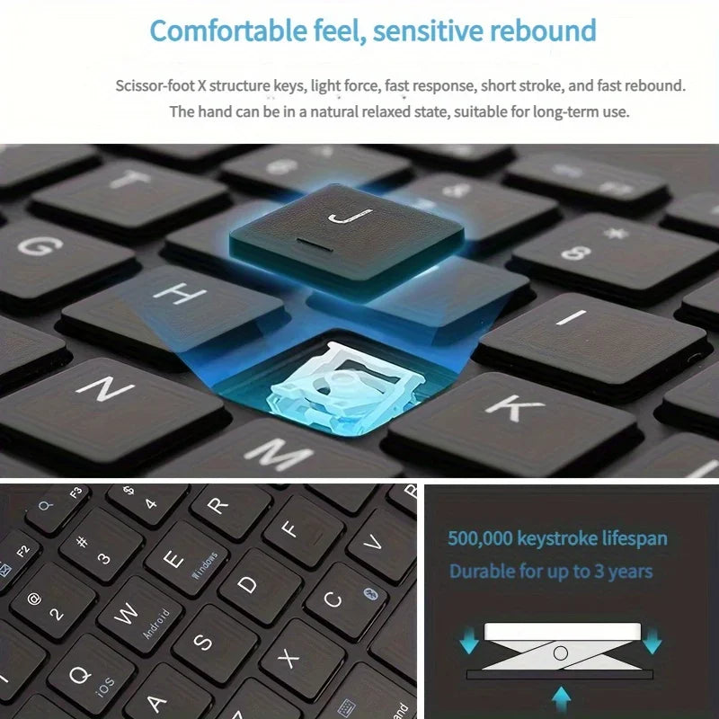 Bluetooth Keyboard Compatible with Android/iOS/Windows systems Suitable for iPad/smartphones/tablets/laptops Built-in stand slot