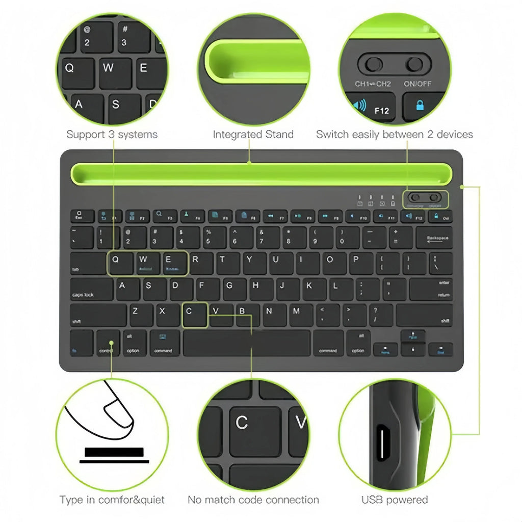 Bluetooth Keyboard Compatible with Android/iOS/Windows systems Suitable for iPad/smartphones/tablets/laptops Built-in stand slot