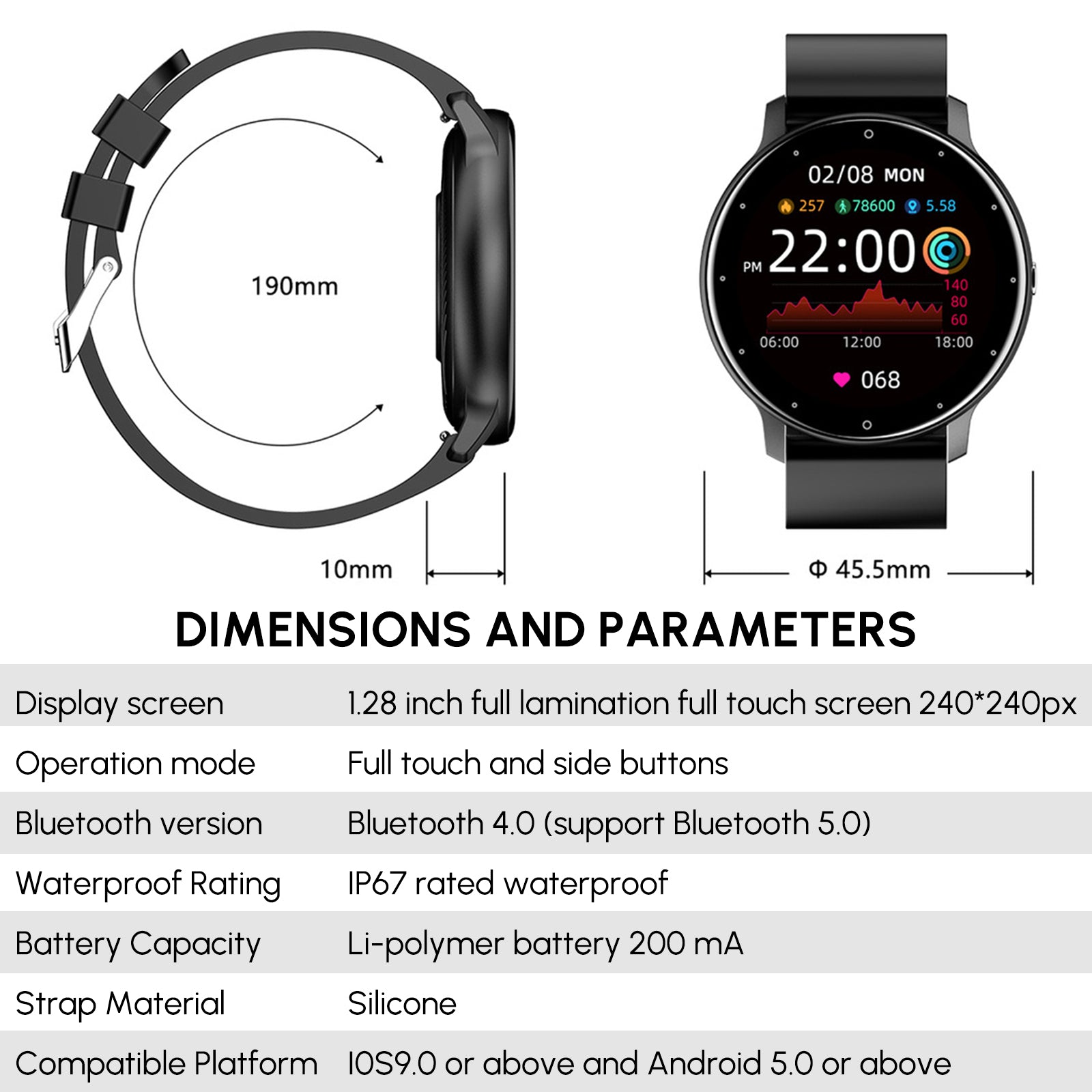 Smart Bluetooth Watch Camera Remote Control Suitable P67 Waterproof