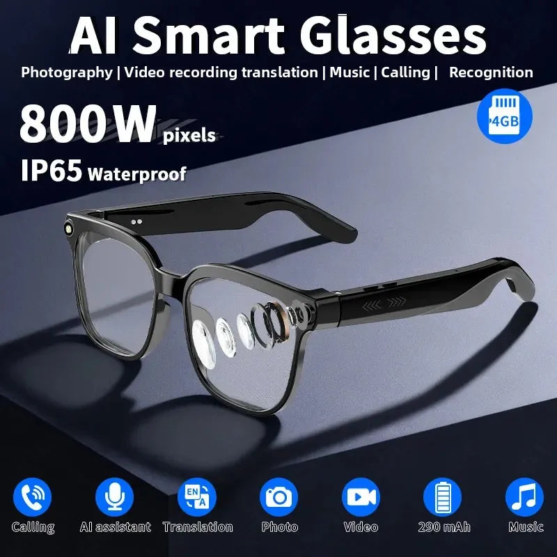 Smart Eyeglass 800W Camera Glasses AI Smart Glasses HD Shooting Video Record Call Glasses Waterproof Bluetooth Smart Sunglasses